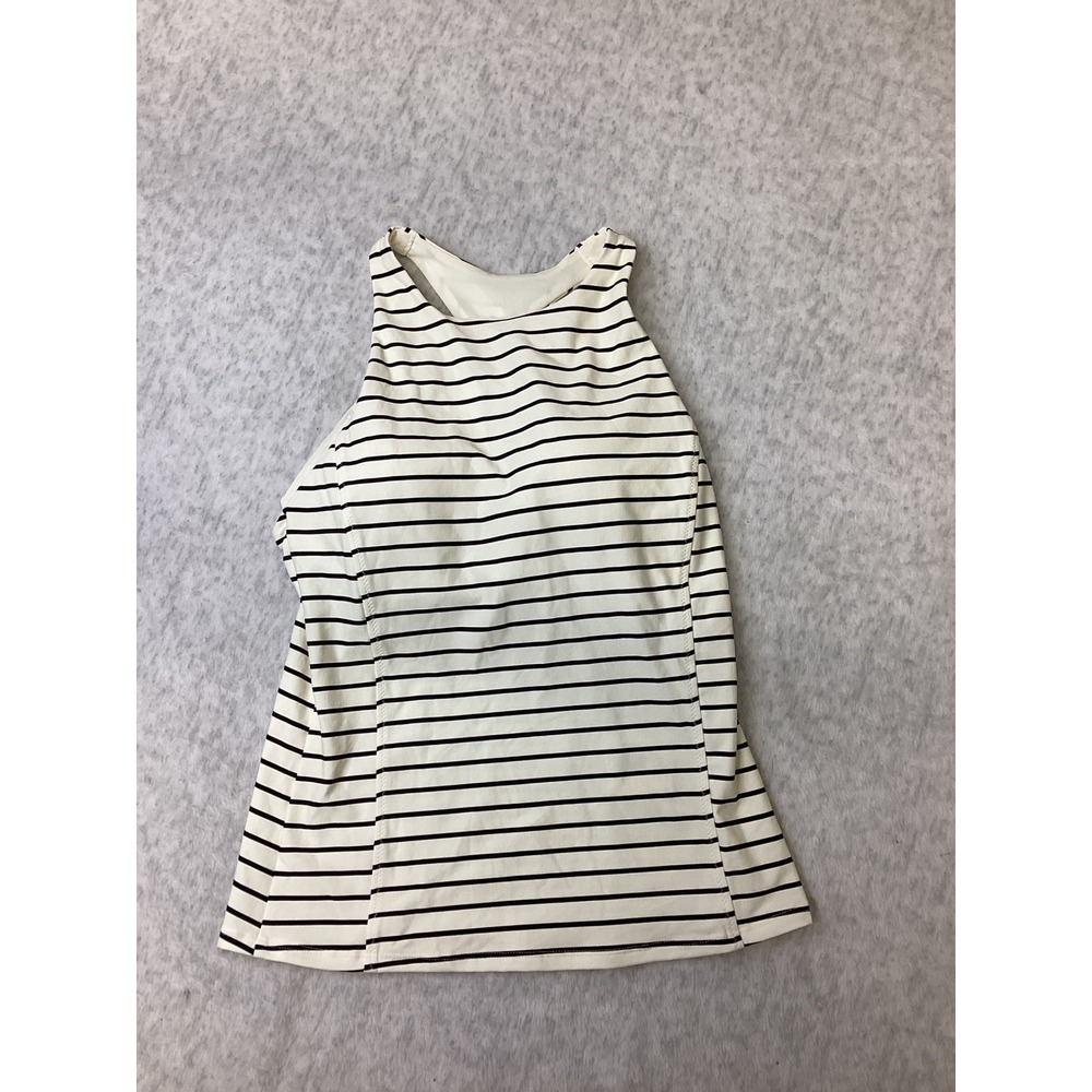 CALIA Skinny Racerback Tankini Top Coastal Stripe Ivory UPF 50+ Large NEW